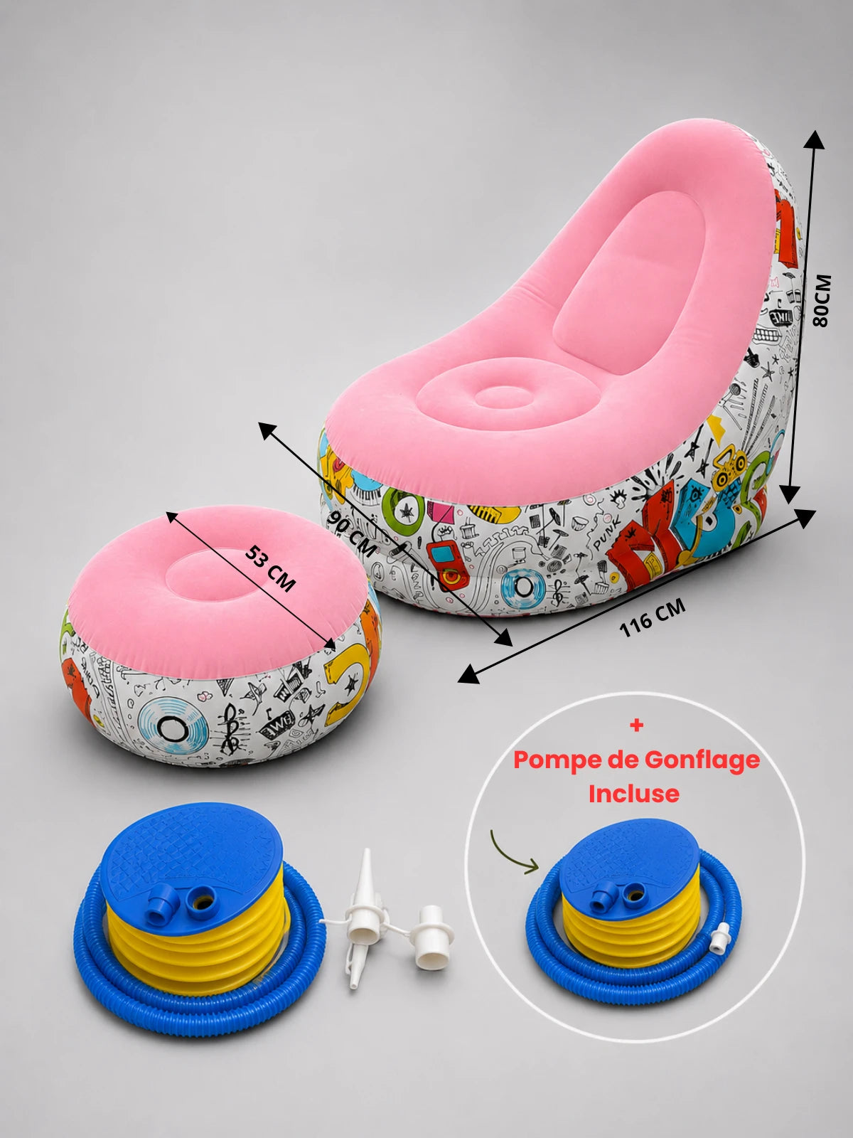 Fauteuil Gonflable Confort avec Repose-Pieds et Pompe de Gonflage Incluse
