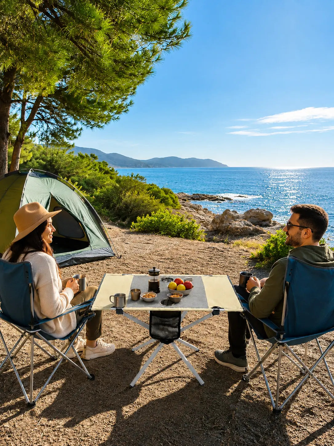 Table de Camping Pliante avec Porte-Gobelets et Poche Filet