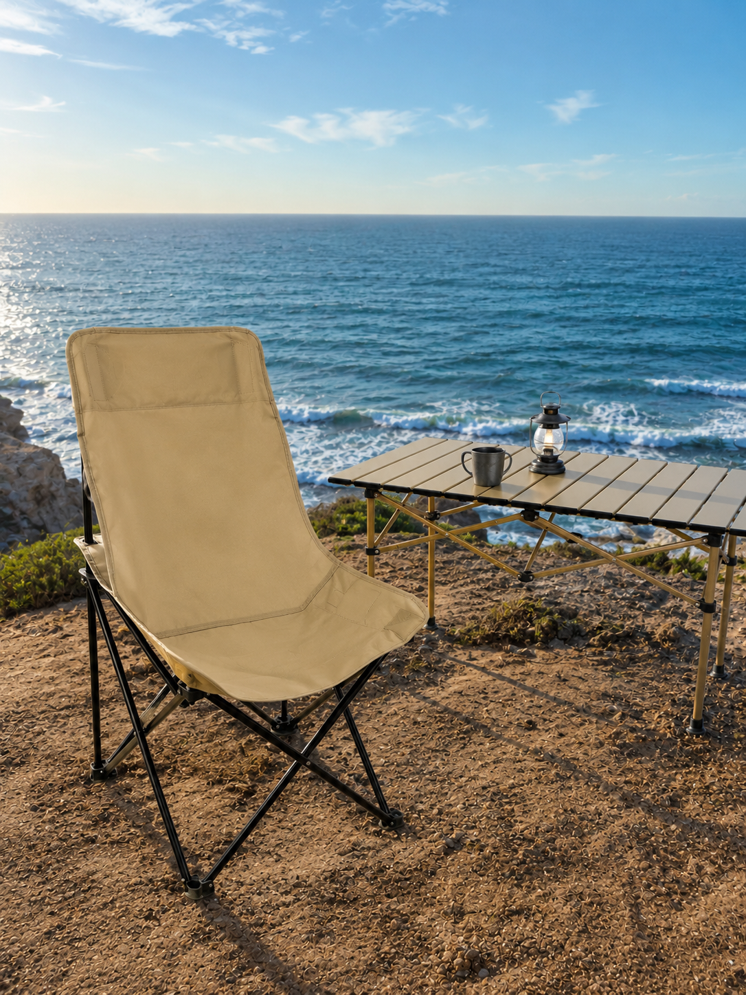 Chaise de Camping à Dossier Haut avec Poche Latérale