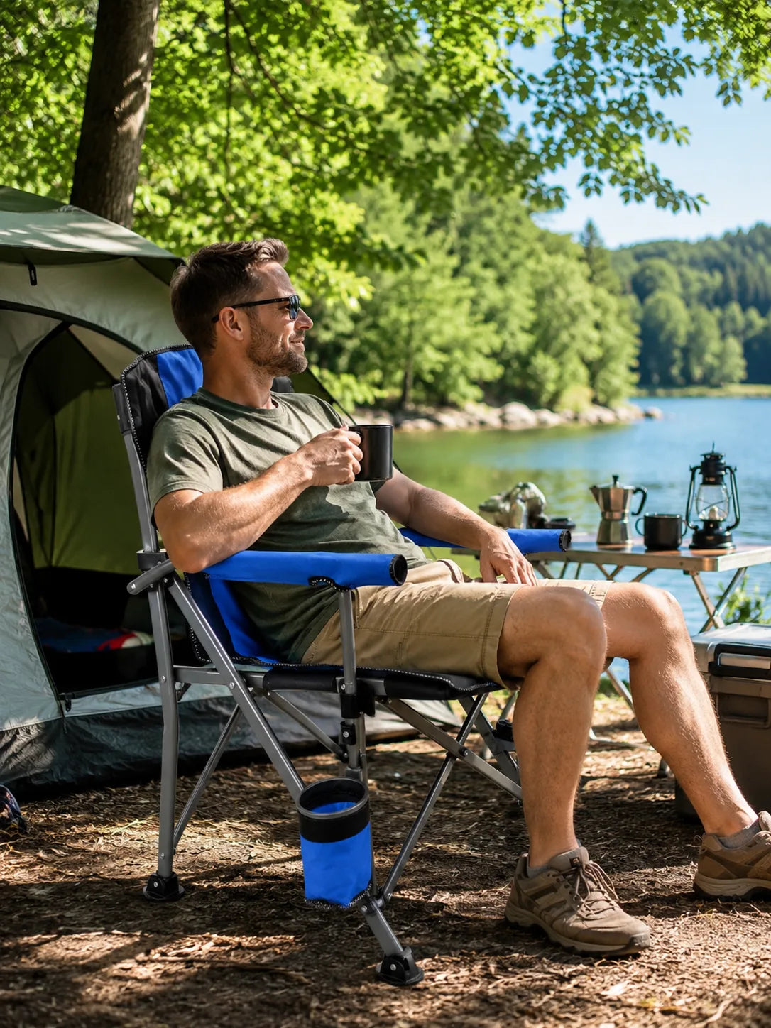 Chaise de Camping Pliable Premium avec Porte-Gobelet et Poche de Rangement