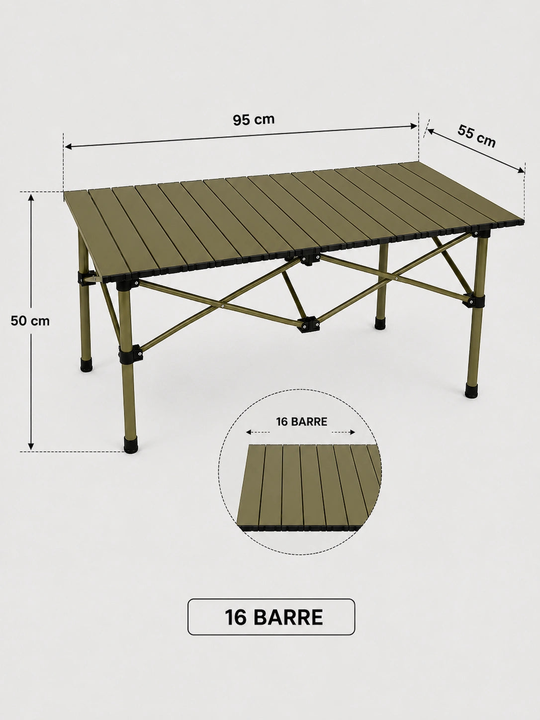 Table de Camping Pliante 95 × 55 cm – 16 Lattes