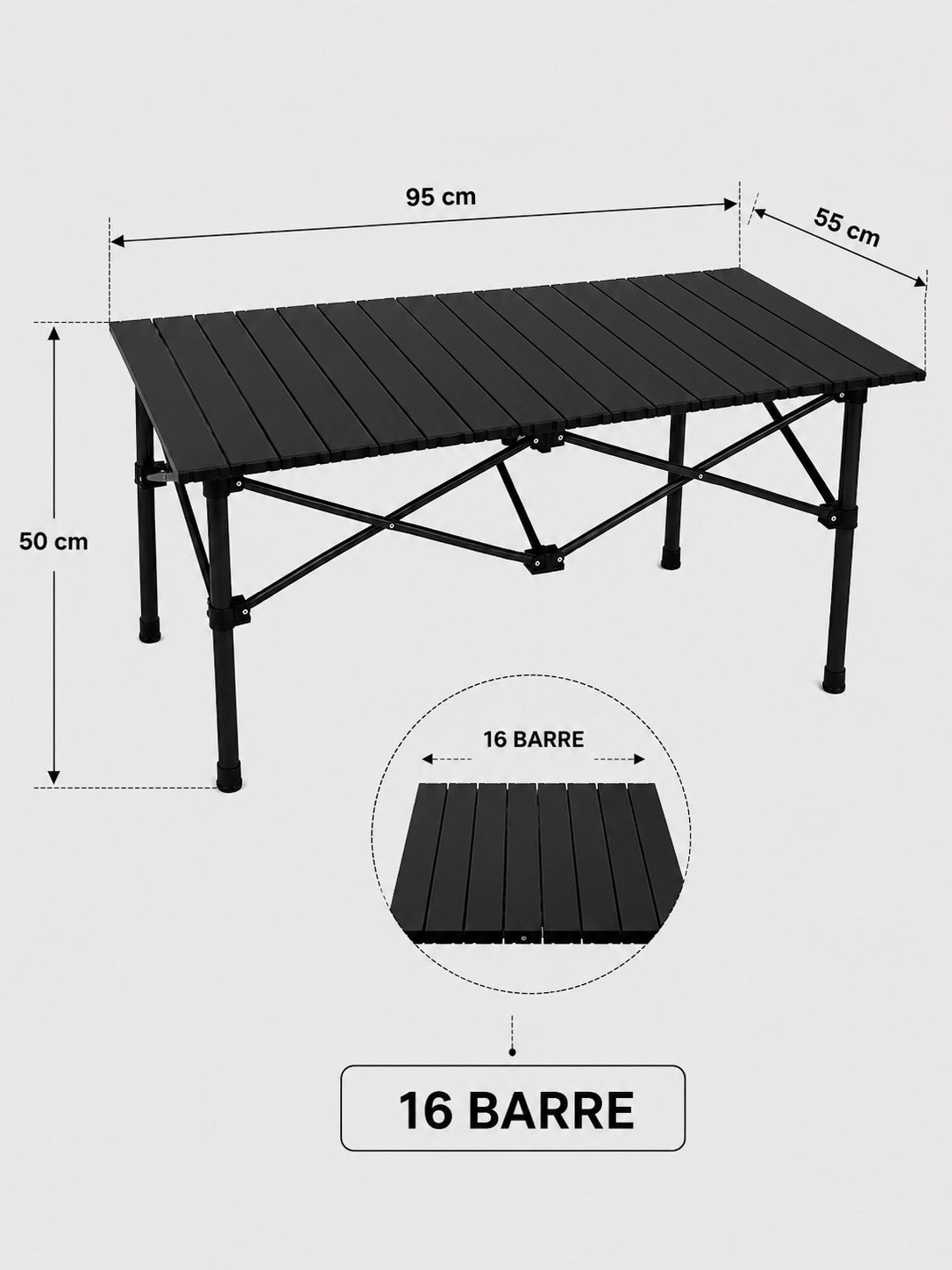 Table de Camping Pliante 95 × 55 cm – 16 Lattes