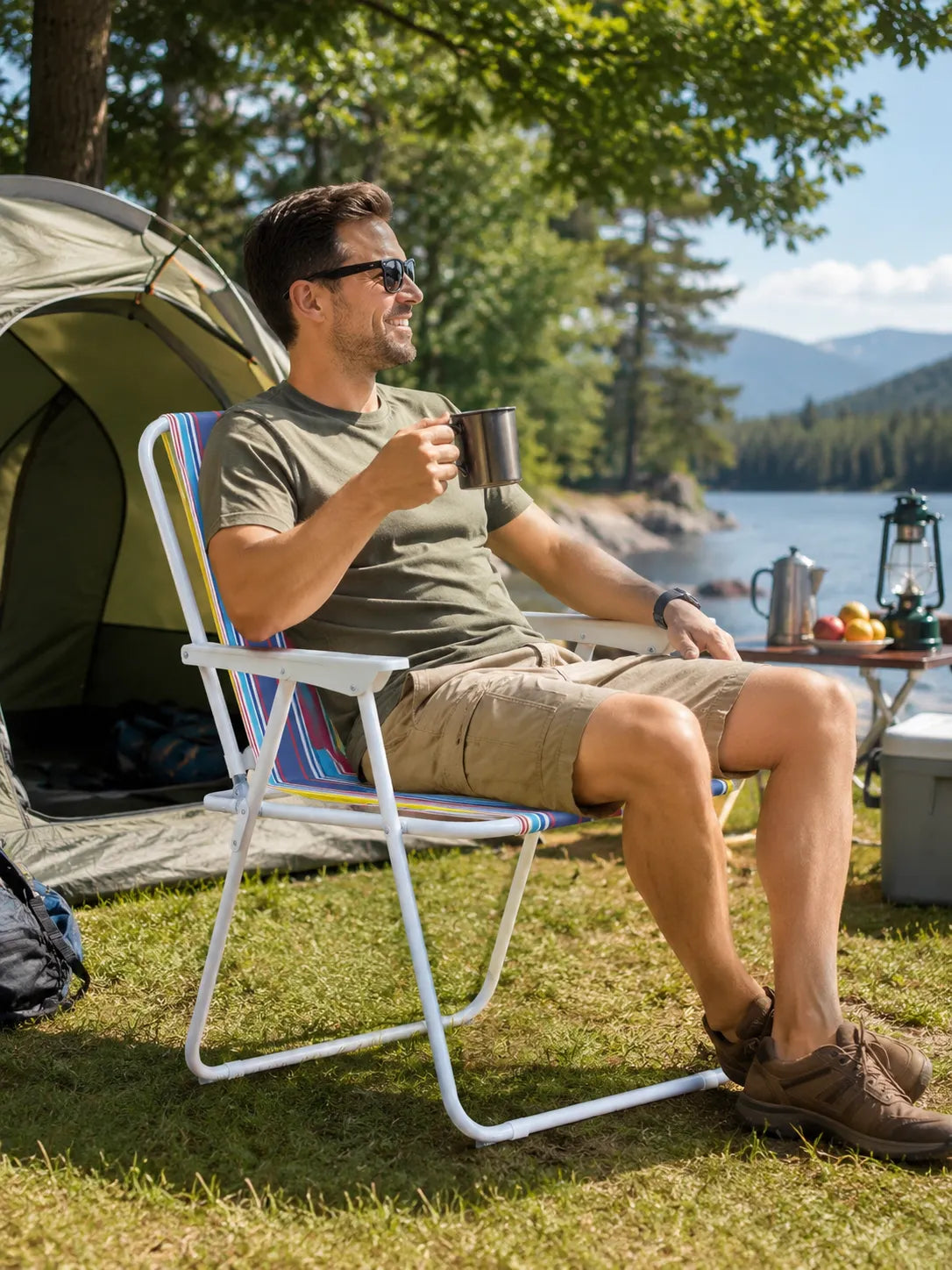 Chaise de Plage Pliante avec Accoudoirs